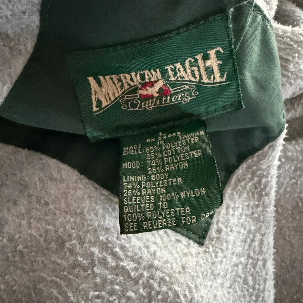 American Eagle Outfitters Dark Green Bomber Jacket with Gray Hood